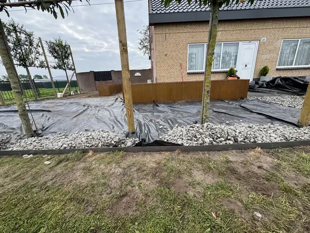 Worteldoek en grind tussen de nieuwe bomen